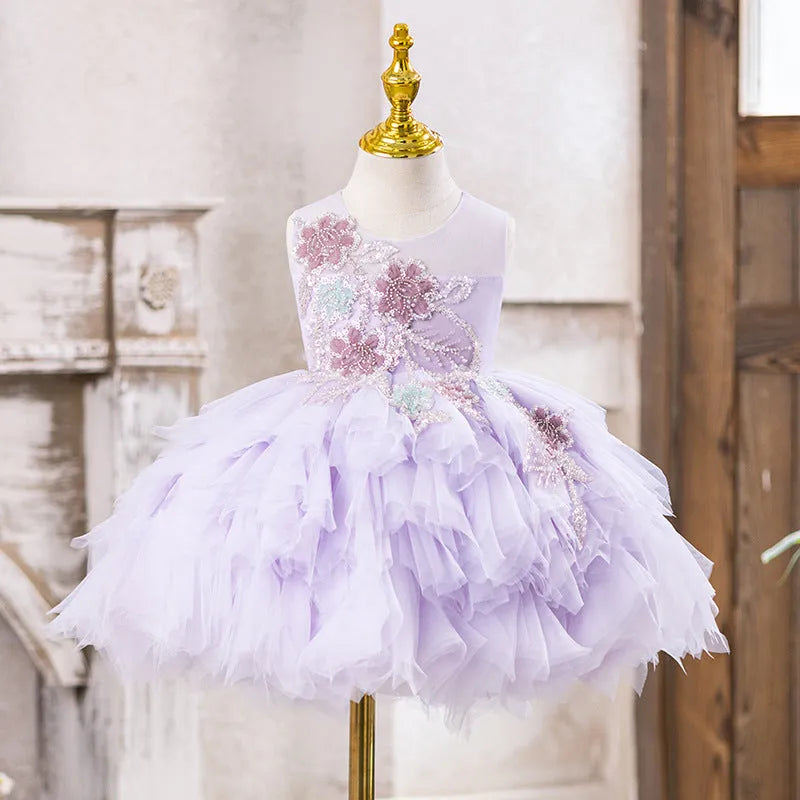 Purple princess dress for girls, rabbit fur and polyester lining, available in sizes 80cm to 160cm