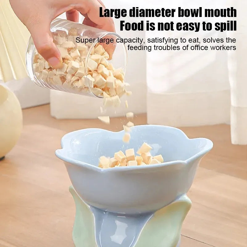 Ceramic raised pet bowl with floral pattern and non-slip base for cats and small dogs