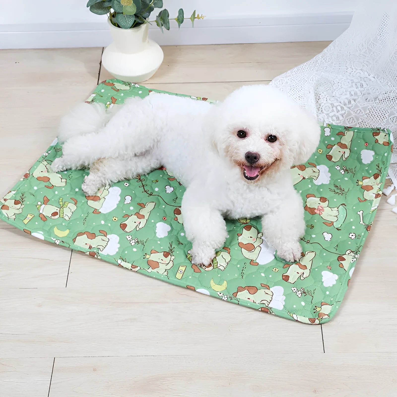 Reusable washable pet urine pad with colourful animal print and waterproof backing