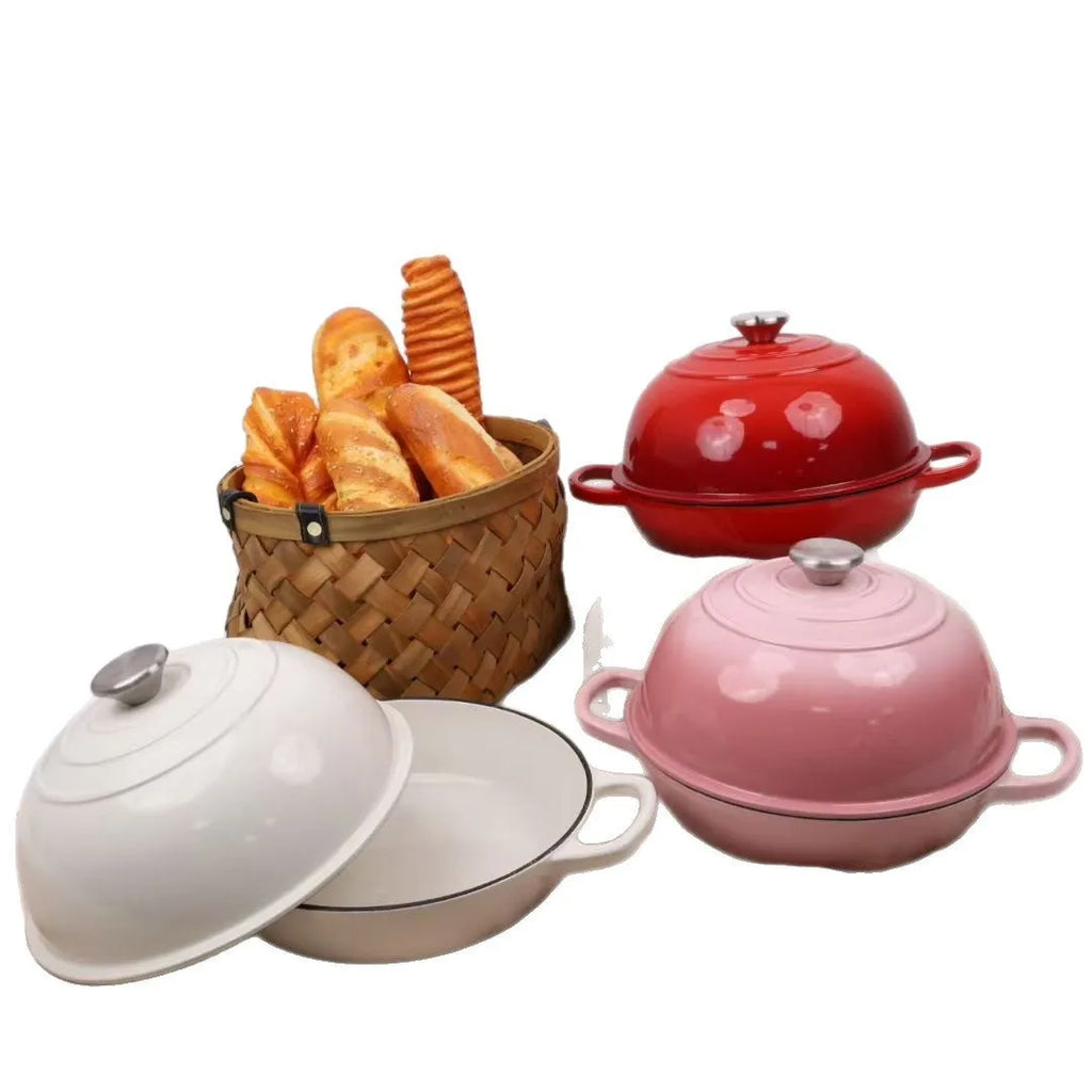 Cast iron enamel black bread pot in two sizes 24cm and 26cm with four colour options