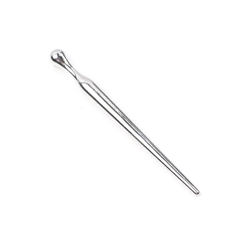 Silver metal urethral plug stick with graduated round beads and horse eye base