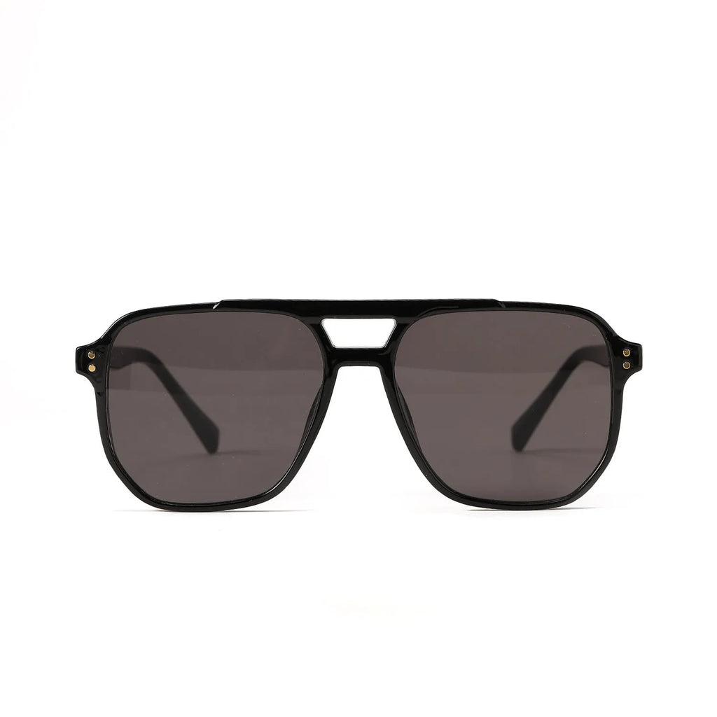 Square double beam sunglasses for women in black frame with pink lens, showing full frame design.