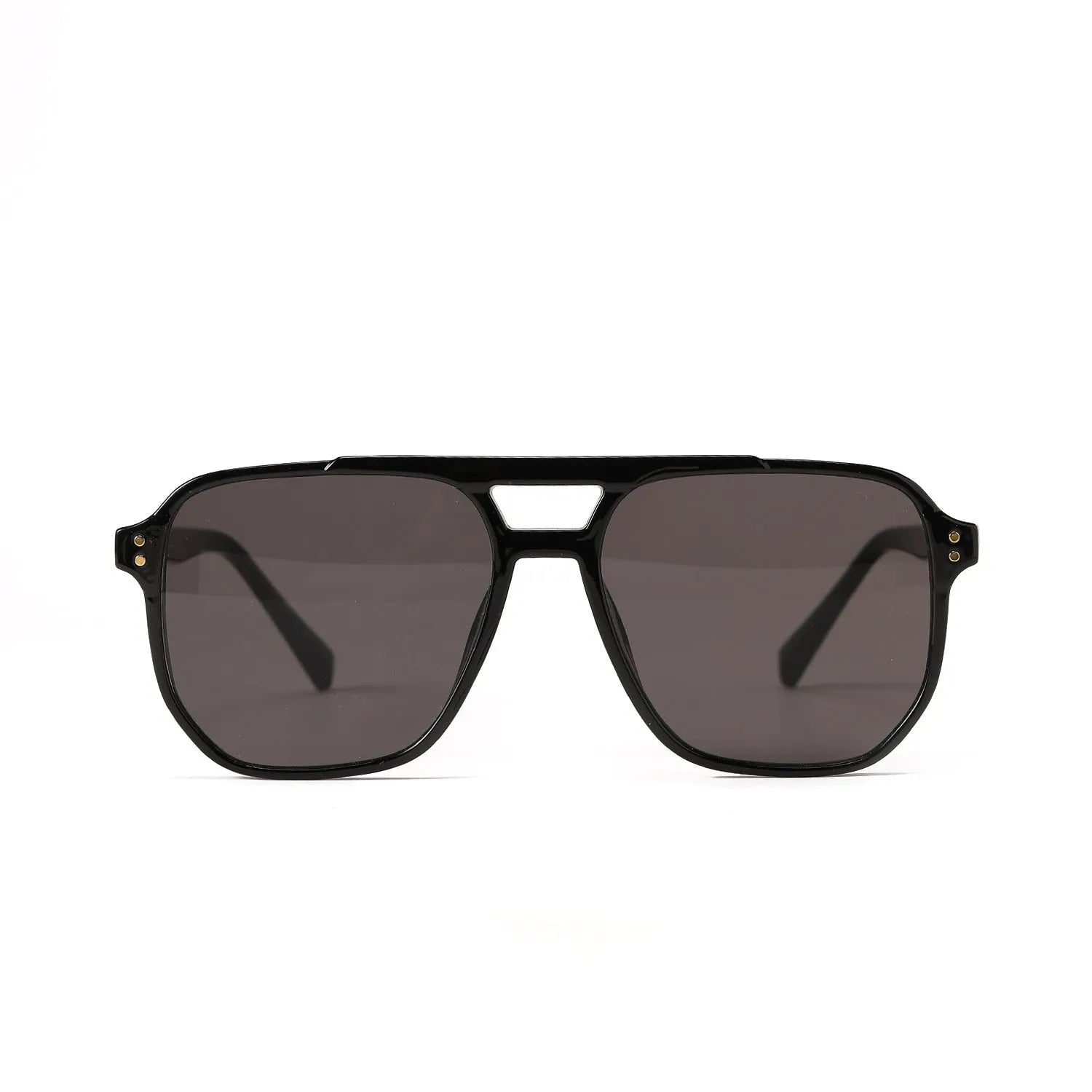 Square double beam sunglasses for women in black frame with pink lens, showing full frame design.