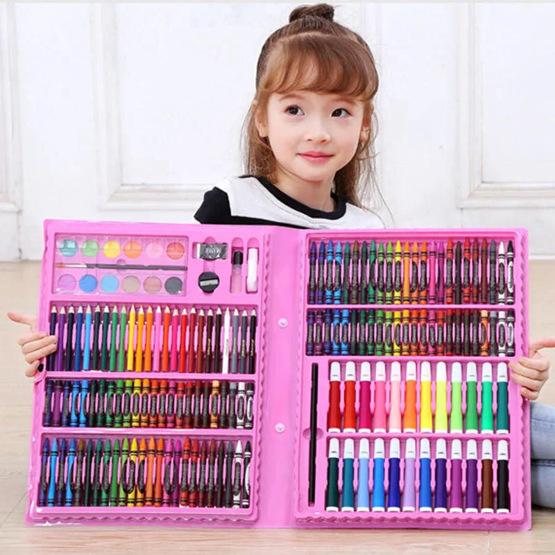 168 piece watercolour pen set in a plastic case, black and pink options, art supplies for school and home