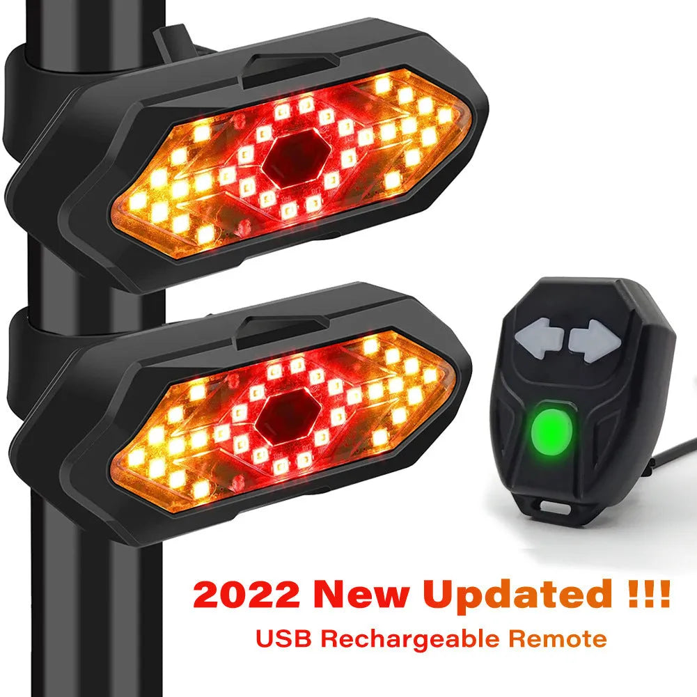 USB charging bicycle turn signal with horn, 9.4 x 3.2cm, black, with remote control and silicone straps