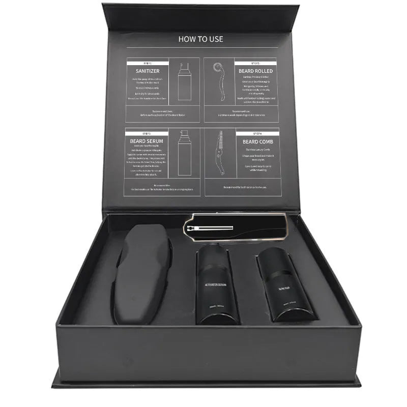 Men's beard grooming kit with beard roller, cleaning disinfectant and 30g moisturising product, colour Suit, style A