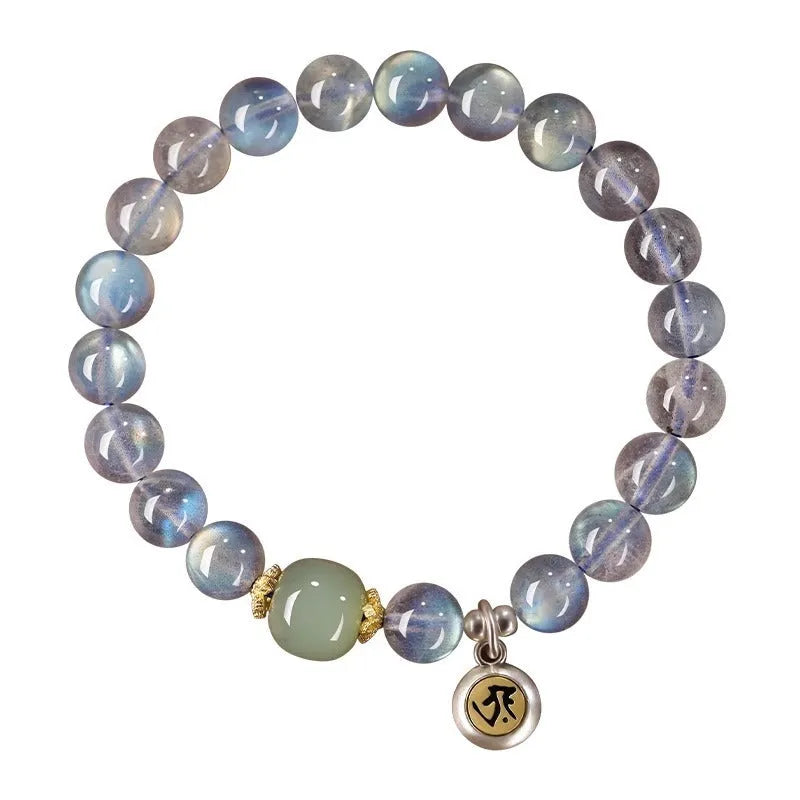 Birth Buddha Beads moonstone bracelet with Thousand-Hand Guanyin Mouse charm and electroplated finish