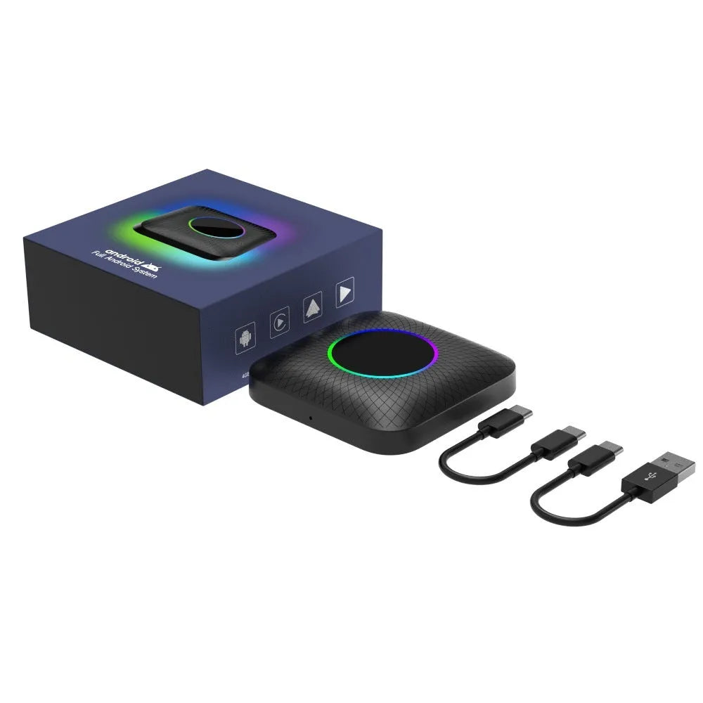 Tbox-Led Wireless CarPlay adapter mini box for cars with wired CarPlay, showing compact size