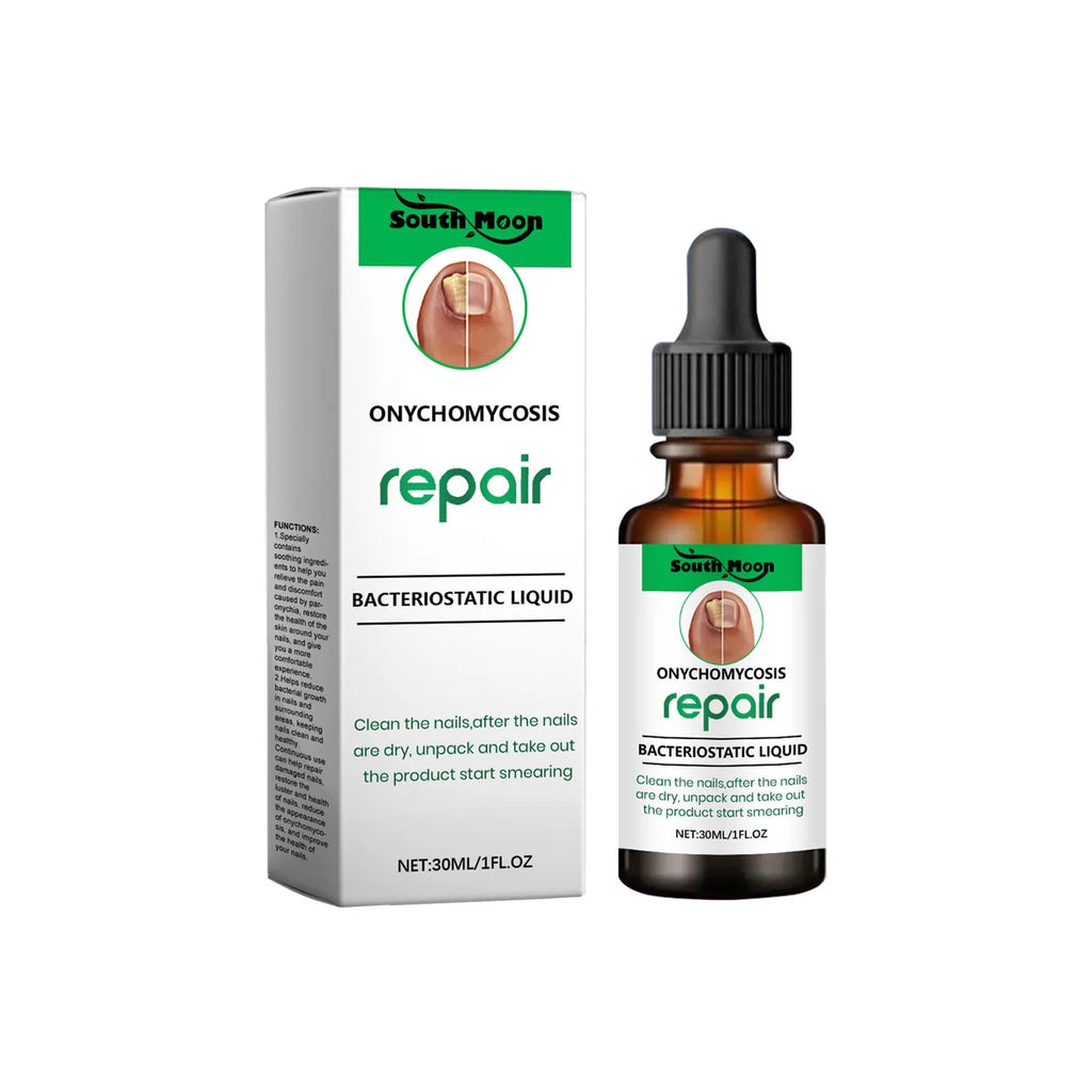 30ml bottle of clear nail care nursing solution with applicator for gentle daily nail cleaning