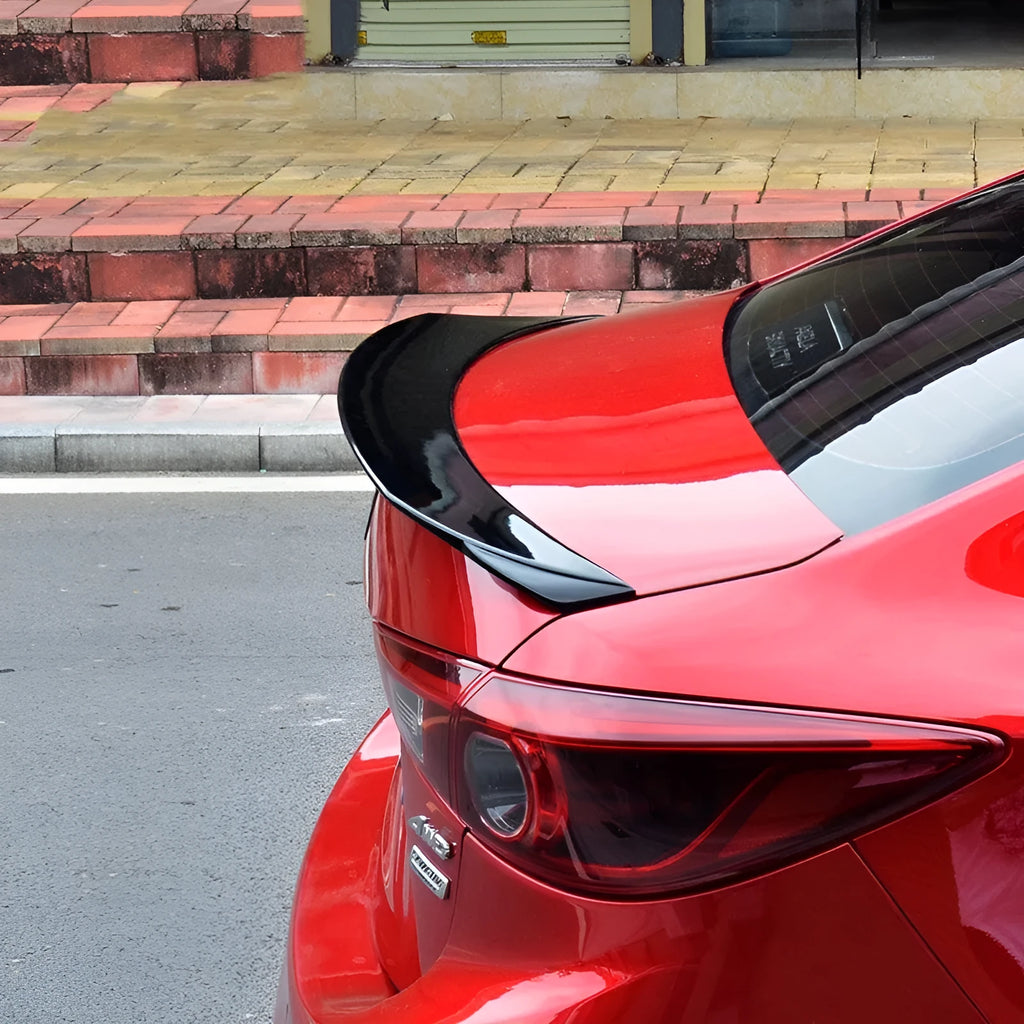 Mazda 3 large fixed wing tail trim spoiler for 2014-2021 models in bright black finish
