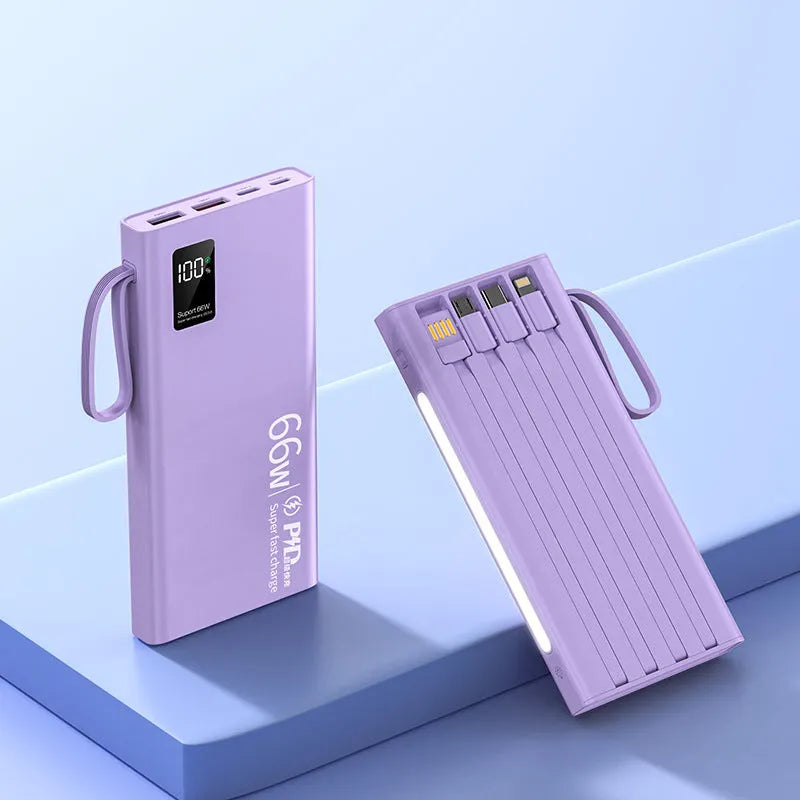 Super large capacity fast charging power bank 20000mAh or 30000mAh in black with lanyard and side light