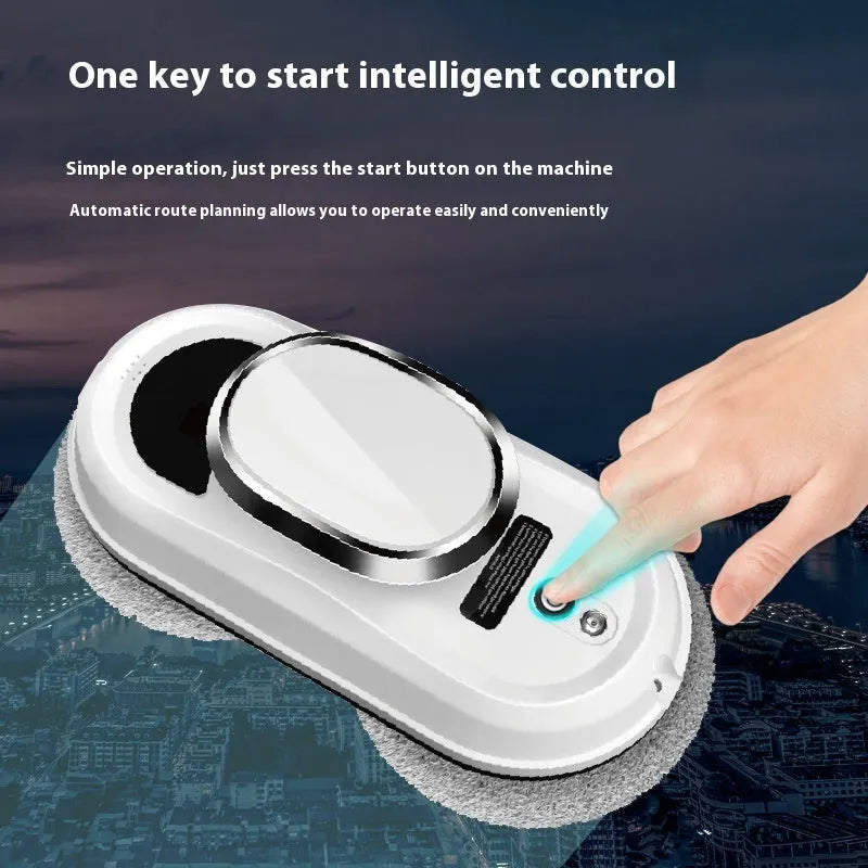 W11 White automatic high-altitude window cleaning machine with remote control and accessories.
