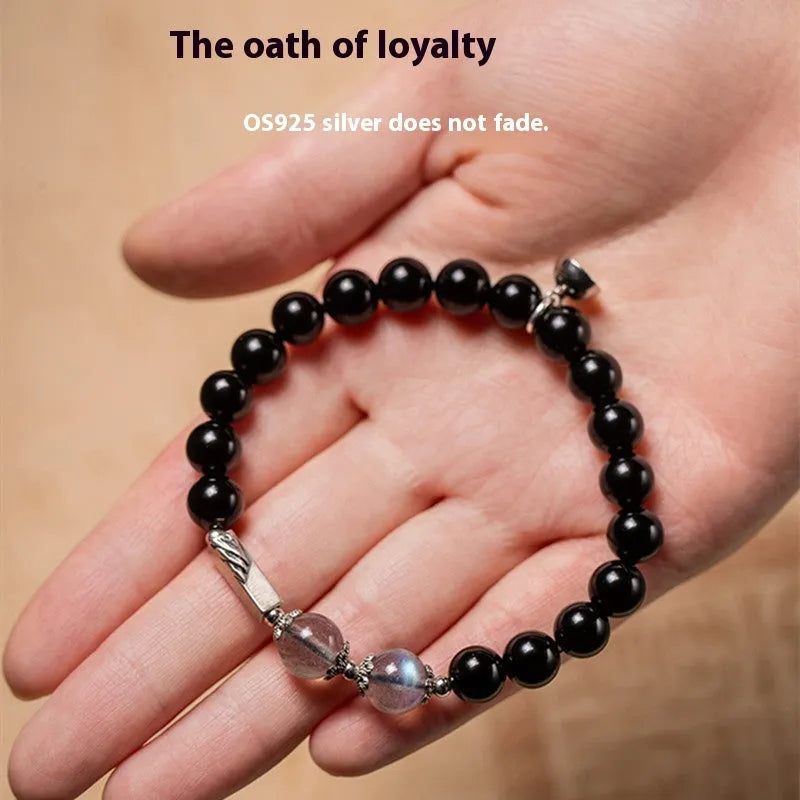 Obsidian Buddha beads couple bracelet DIY kit with 8mm and 10mm beads in national style design