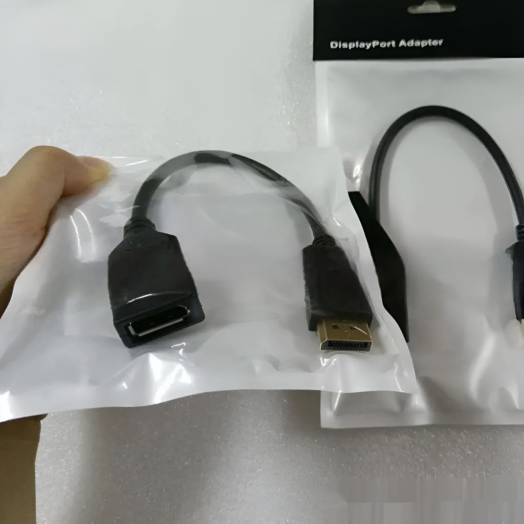 Black DisplayPort DP male to female extension cable adapter approximately 10cm long