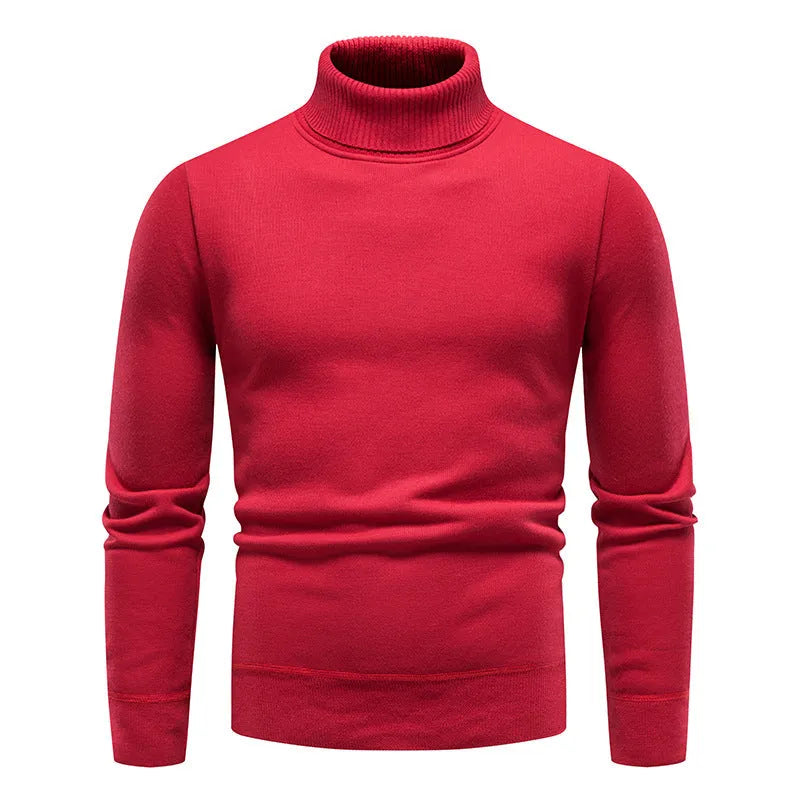 Men's fleece-lined turtleneck sweater in beige, straight pullover, sizes M-4XL