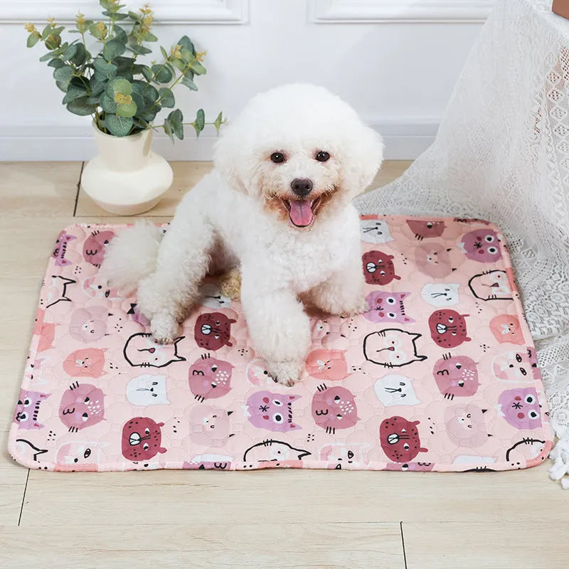 Reusable washable pet urine pad with colourful animal print and waterproof backing