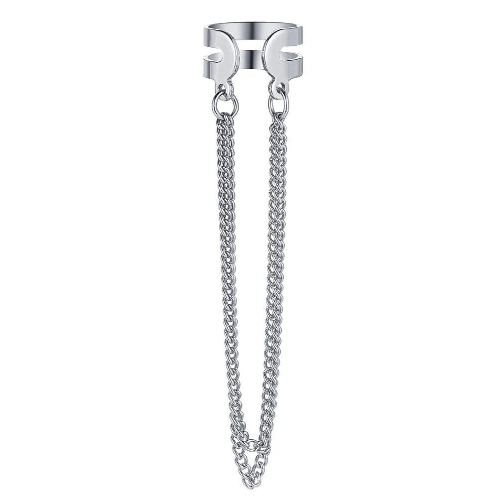 Fashion double metal chain tassel earrings for women in gold colour with U-shaped copper design