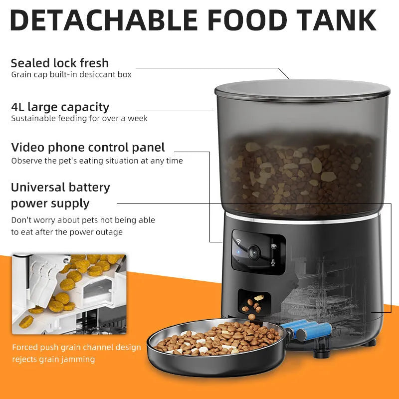 Pet 4L Smart Graffiti APP Automatic Pet Feeder Black Button PFF040 for dogs and cats
