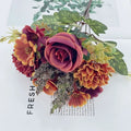 Autumn hydrangea bridal bouquet in silk flower with rose dried flower look, available in brown pink white Champagne