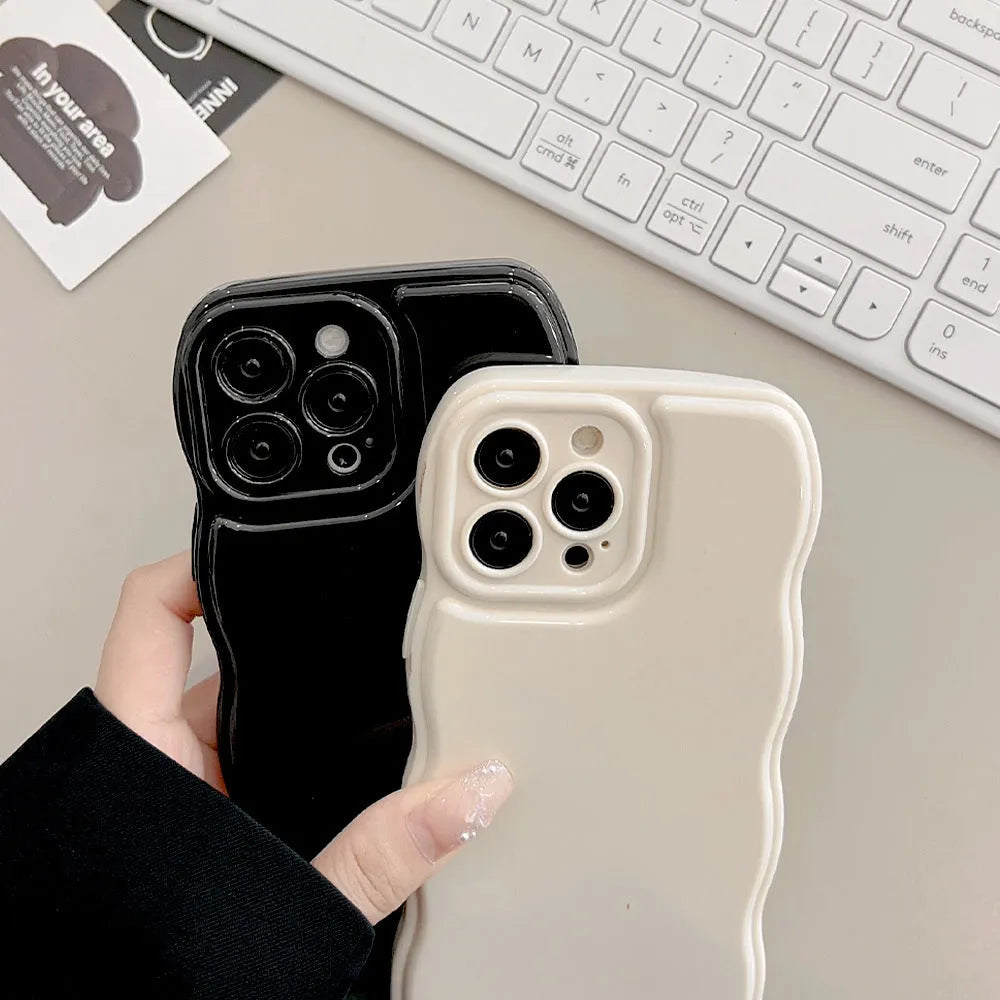 Solid colour air cushion TPU phone case for iPhone 11 to 16 Pro Max in beige, black, or berry red.