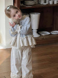Girls' Mori style three-piece outfit with cotton cardigan, beige shirt and cake pants, sizes 90-140