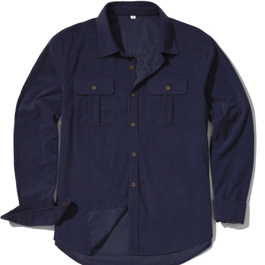 Men's loose-fit corduroy shirt in retro Japanese style with sanded velvet texture.