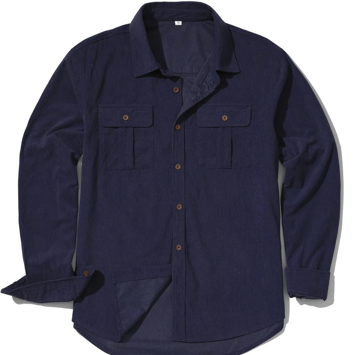 Men's loose-fit corduroy shirt in retro Japanese style with sanded velvet texture.