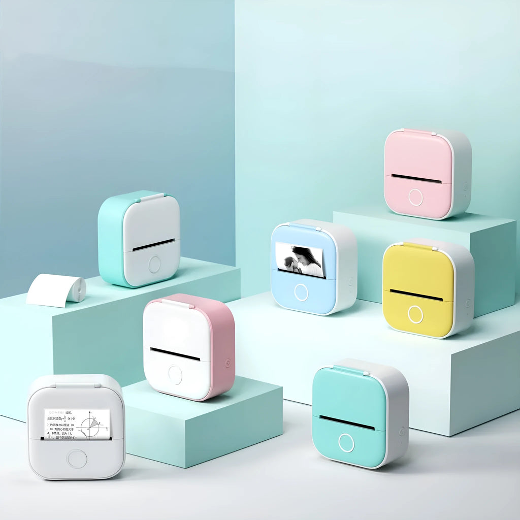 Mini pocket portable printer with rabbit ear protective case and USB charging cable