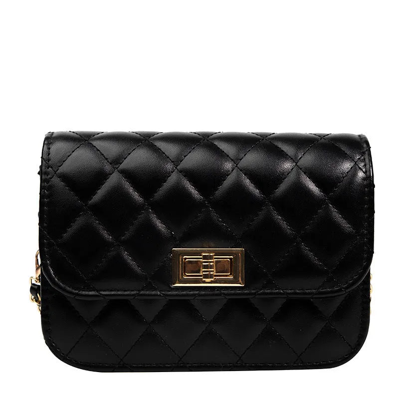 Women's PU leather diamond chain shoulder messenger bag in beige, horizontal square shape with sewing thread detailing