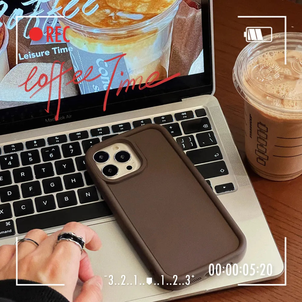 Frosted skin-feel silicone iPhone case in solid colour showing full-coverage design and texture detail