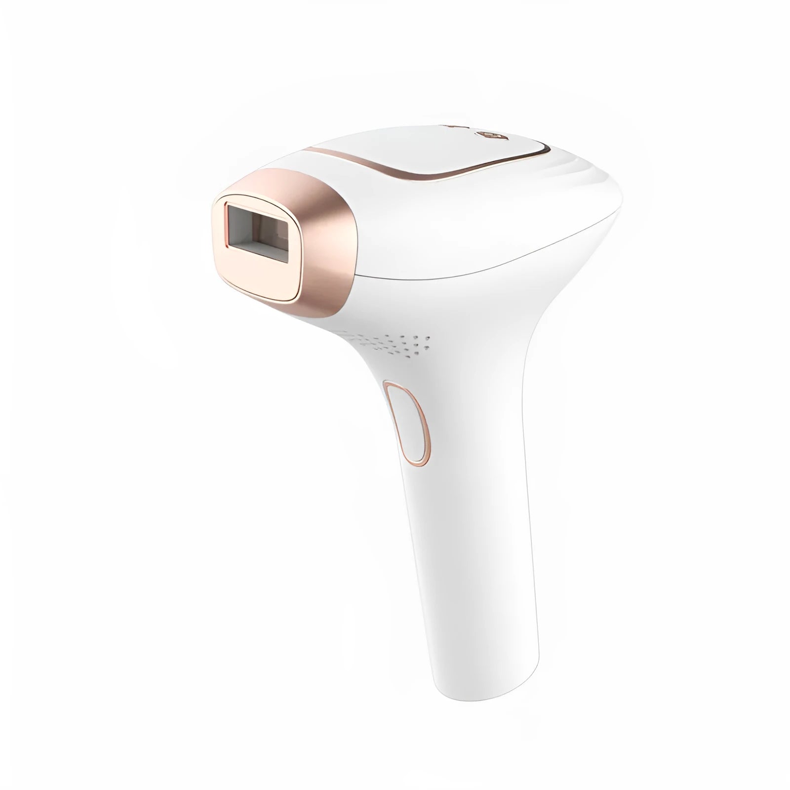 Pink and white three-in-one ice-sensing laser hair removal device with protective glasses and accessories