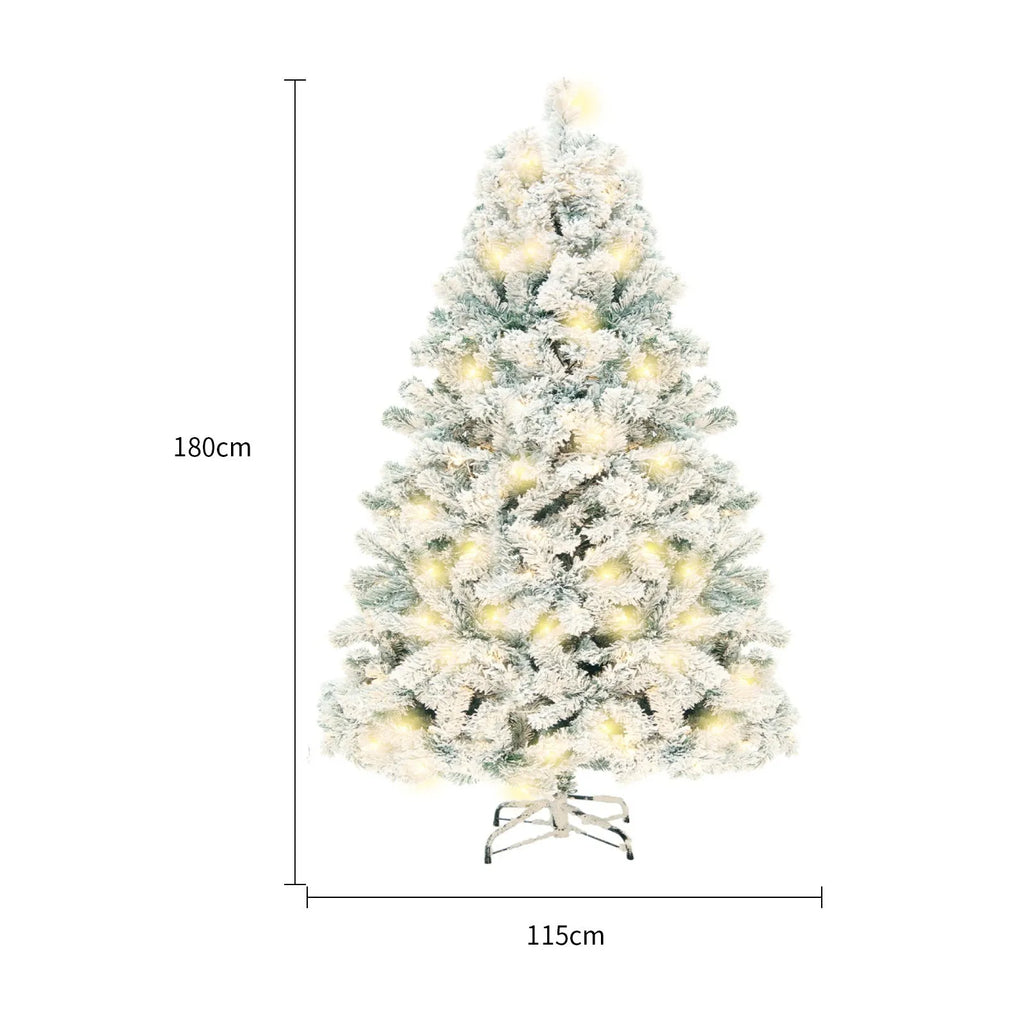 PVC artificial snow Christmas tree with green and white decoration on metal stand