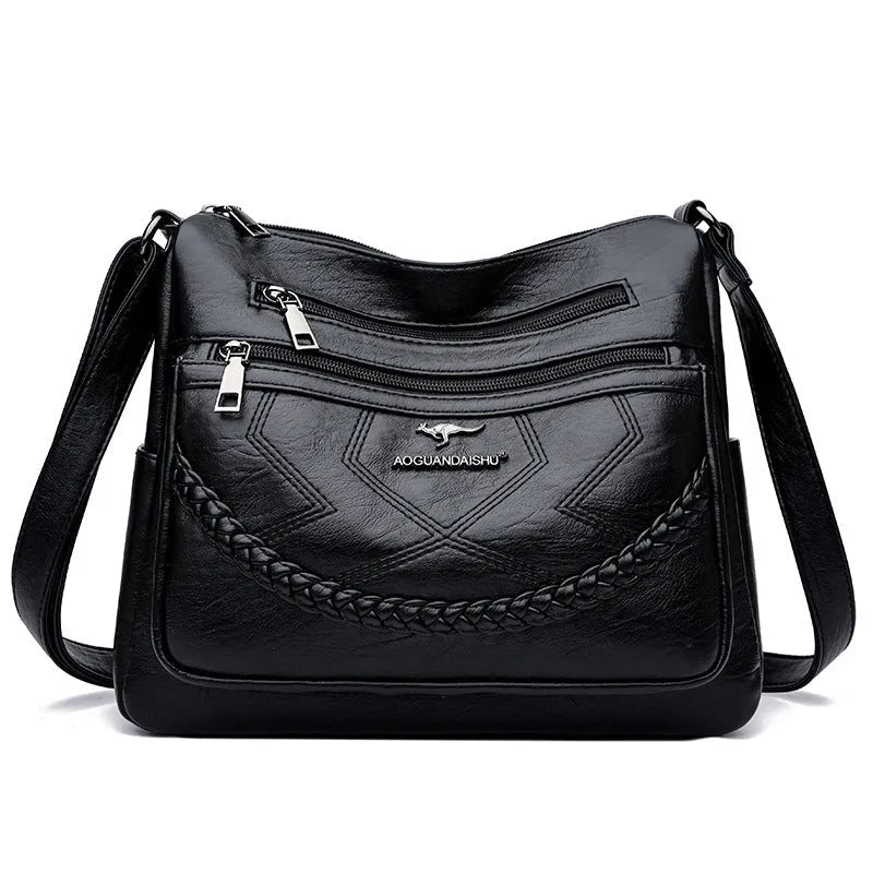 Women's soft PU leather shoulder bag with crossbody strap in horizontal square shape