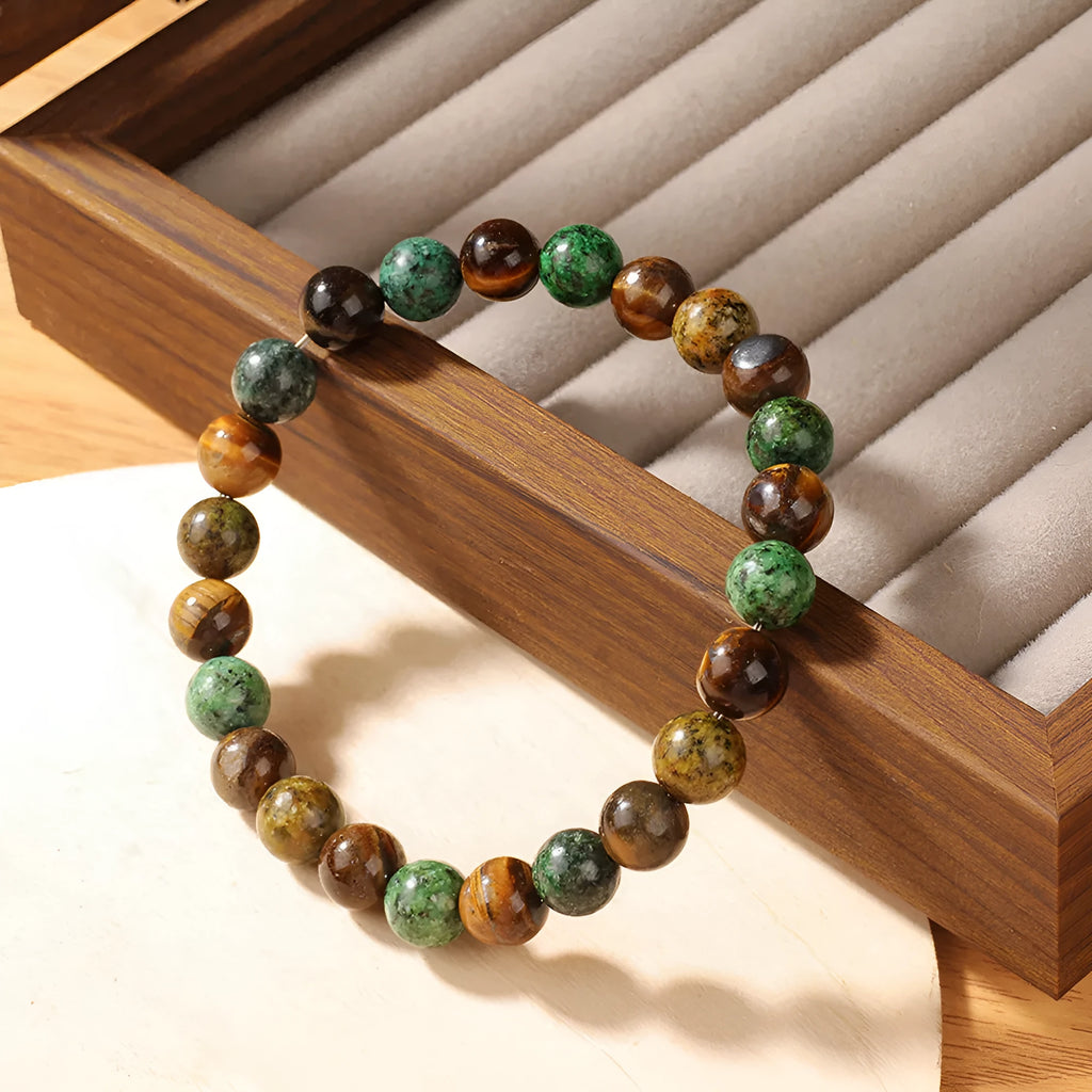 Handmade tigereye natural stone antique floral bracelet, colour L1805, 18mm size.