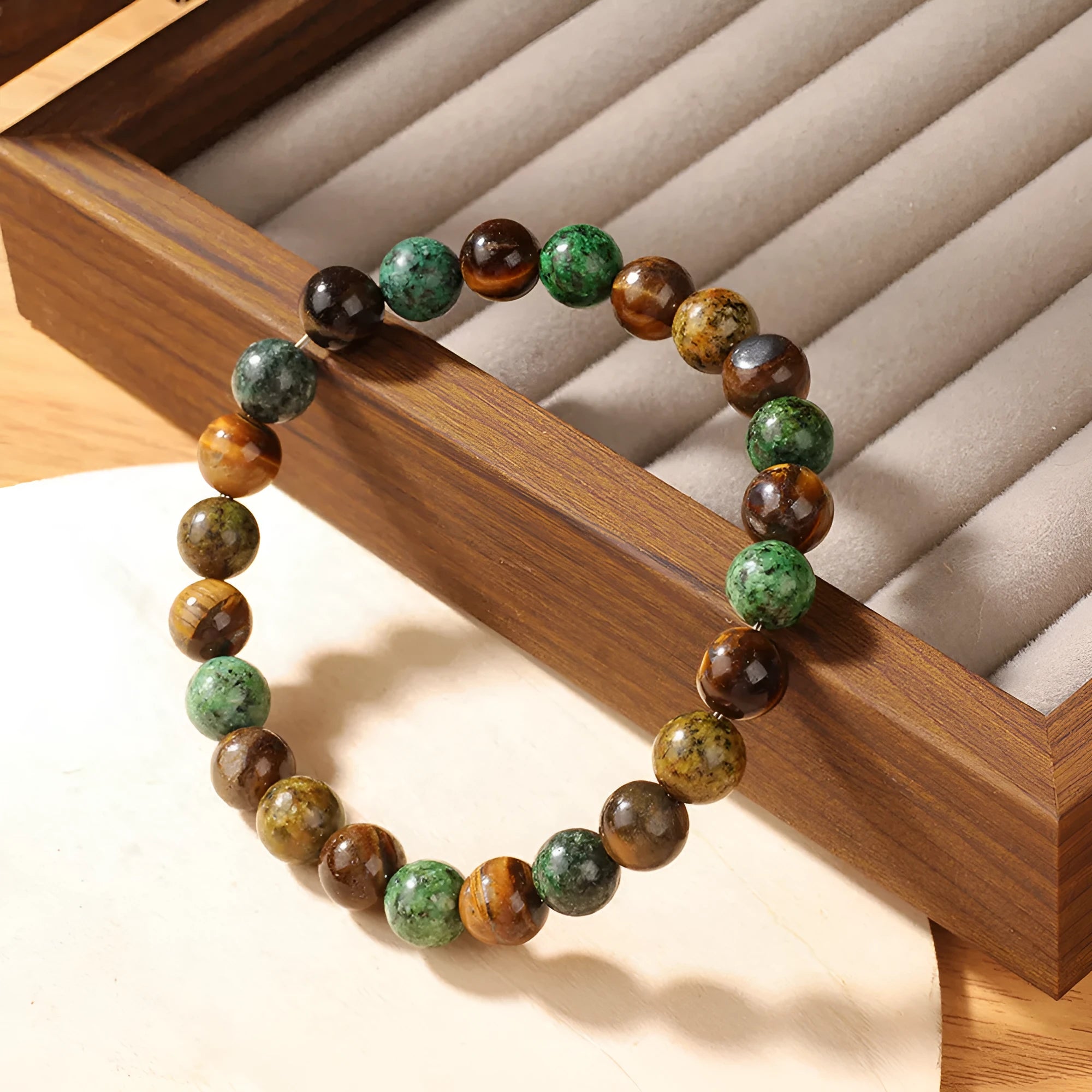 Handmade tigereye natural stone antique floral bracelet, colour L1805, 18mm size.