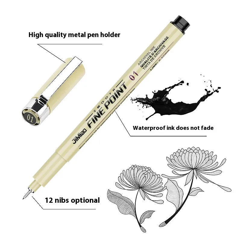 Cartoon syringe style needle pen with waterproof hook line art design for drawing and sketching