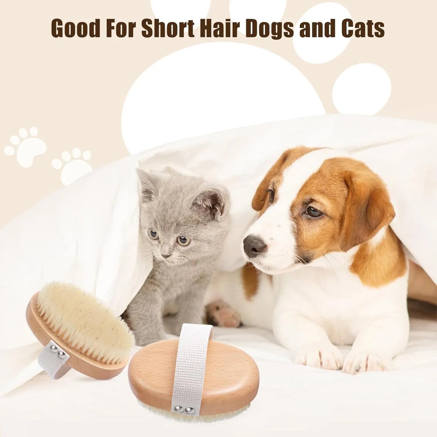 Soft natural boar bristle pet palm brush on beech wood handle for short haired dogs and cats gentle grooming