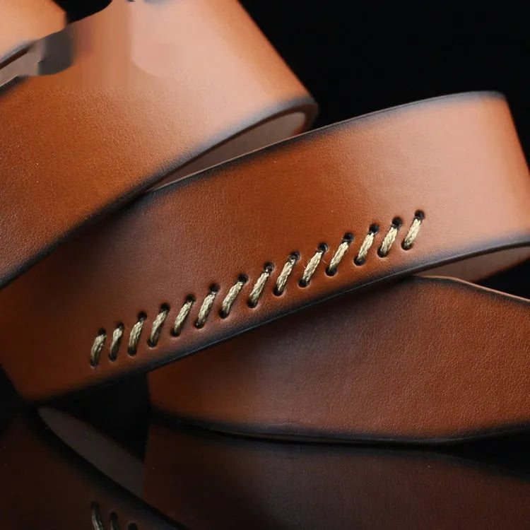 Men's imitation leather belt with alloy pin buckle in black colour showing pattern details