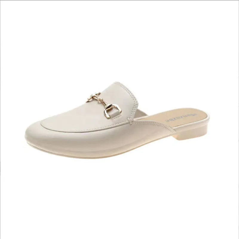 Women's PVC closed-toe half slipper with a buckle, shown in milky white colour.