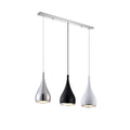 Minimalist iron pendant chandelier with single head or three-head disc and long plate options in black, white, or chrome finish.