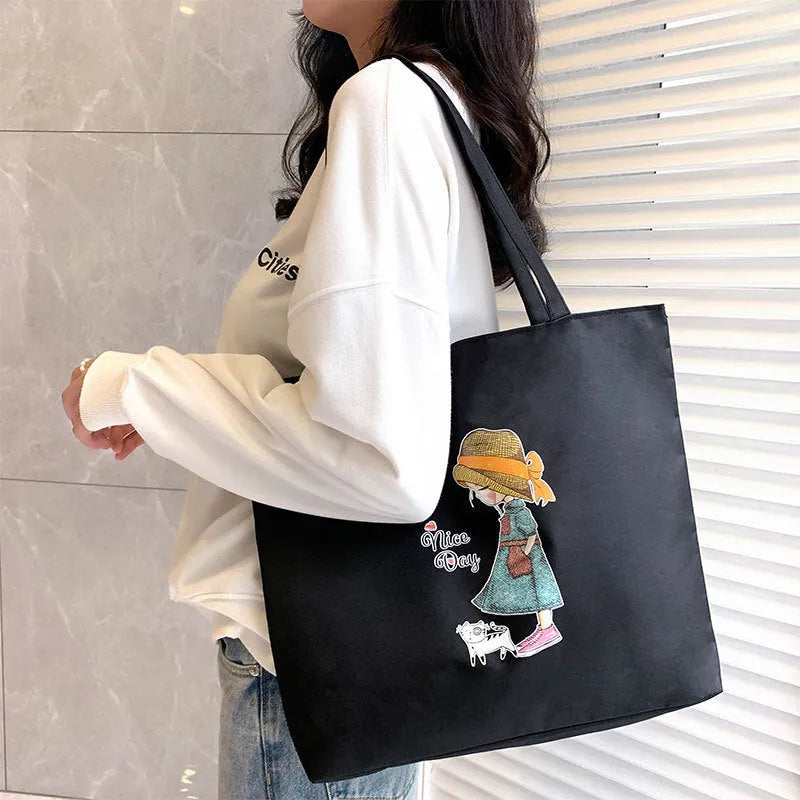 Women's canvas tote bag Oxford cloth printed horizontal square style with double shoulder straps