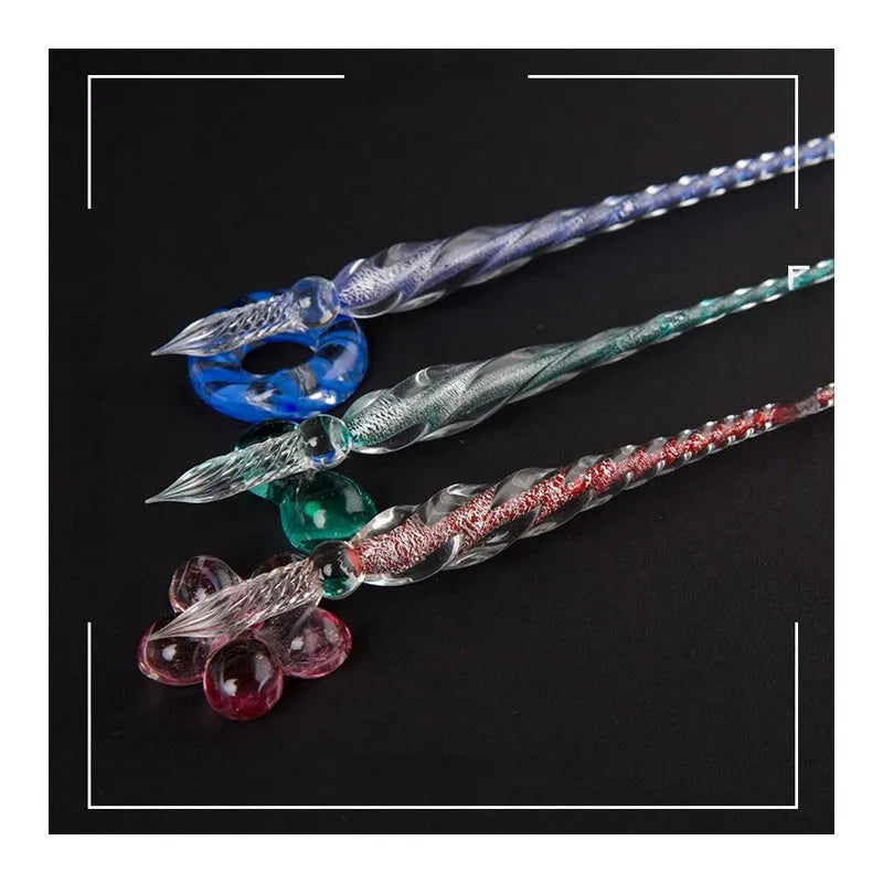 Dipped In Water Art transparent coloured glass crystal pen with abstract design in gift box.