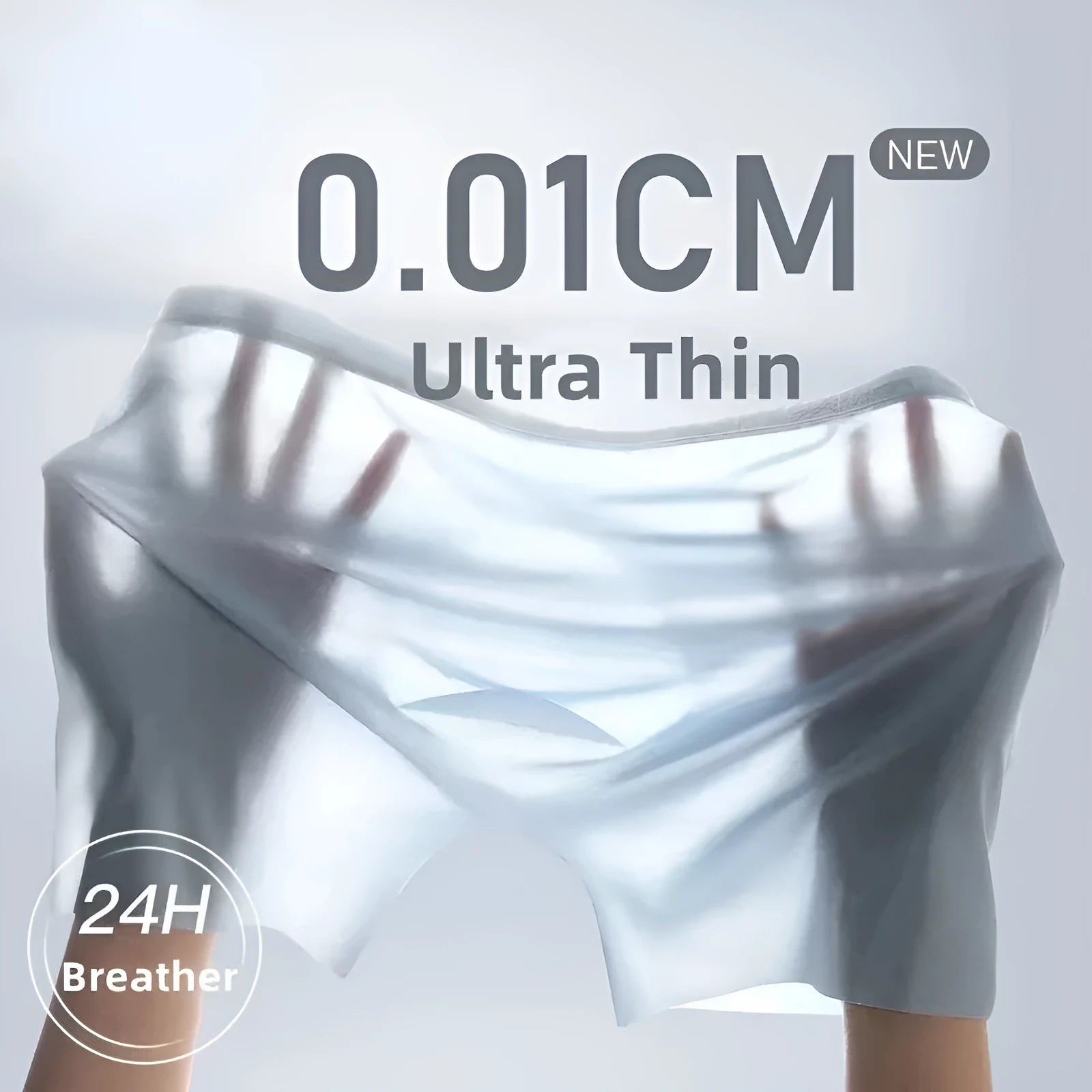 Mens ice silk seamless boxer shorts in black showing 3D pouch and lightweight fabric