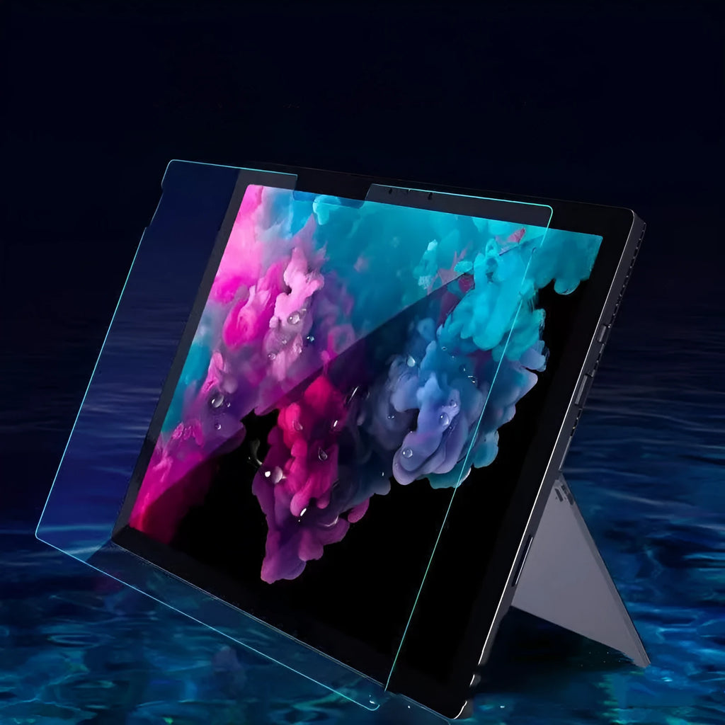 Tempered glass screen protector for Microsoft Surface laptop showing HD clarity and straight edge design