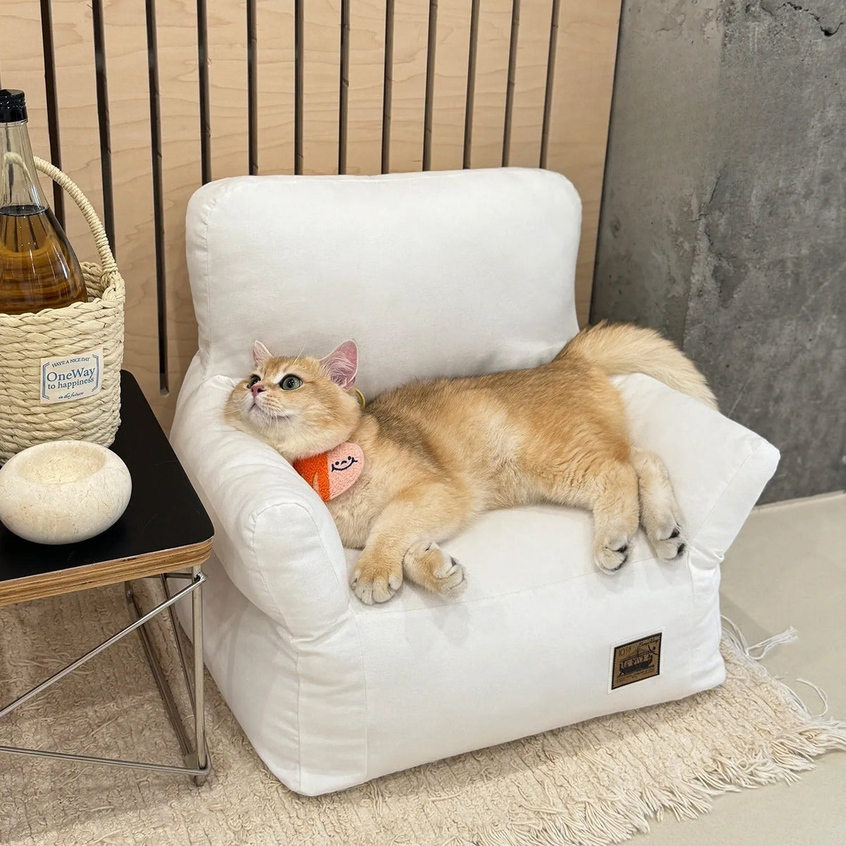 Pet children's small sofa bed with removable washable cover in white colour for cats