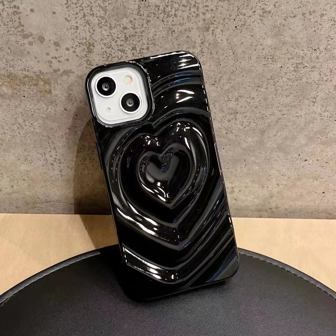 Solid colour iPhone case with raised three-dimensional love pattern in TPU material