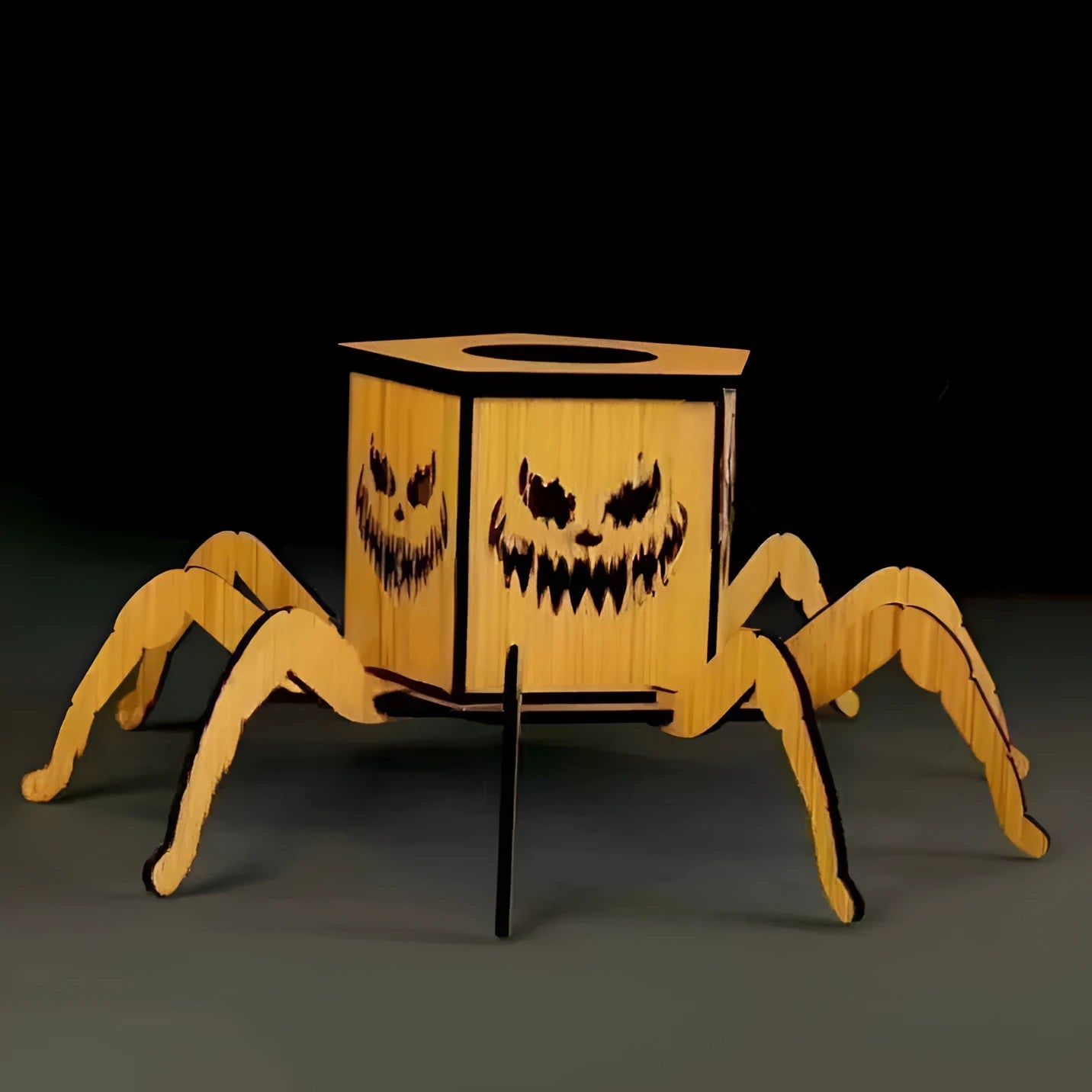 Wooden spider lantern candlestick Halloween decoration measuring 21cm by 8.5cm