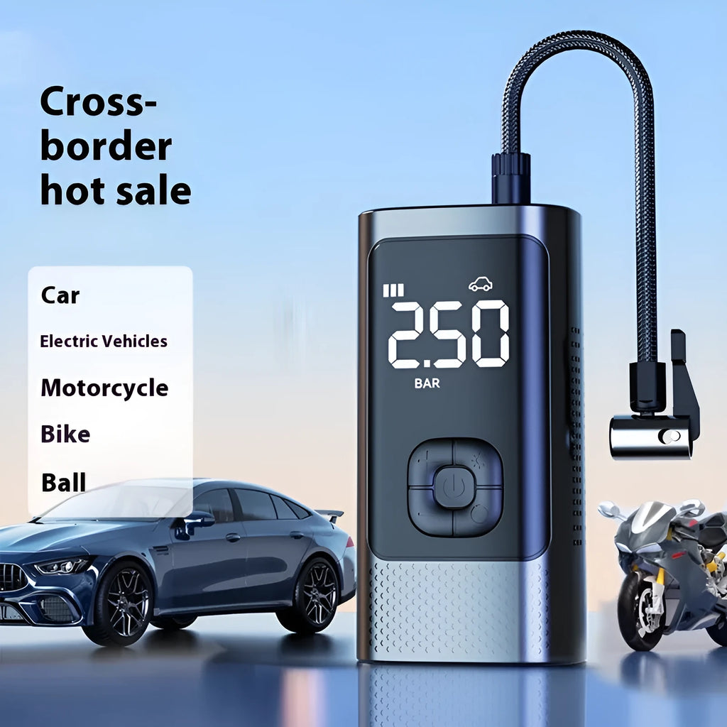Car mounted wireless inflation tyre inflator ABS rechargeable 45L/min with pressure gauge and 3m power cord
