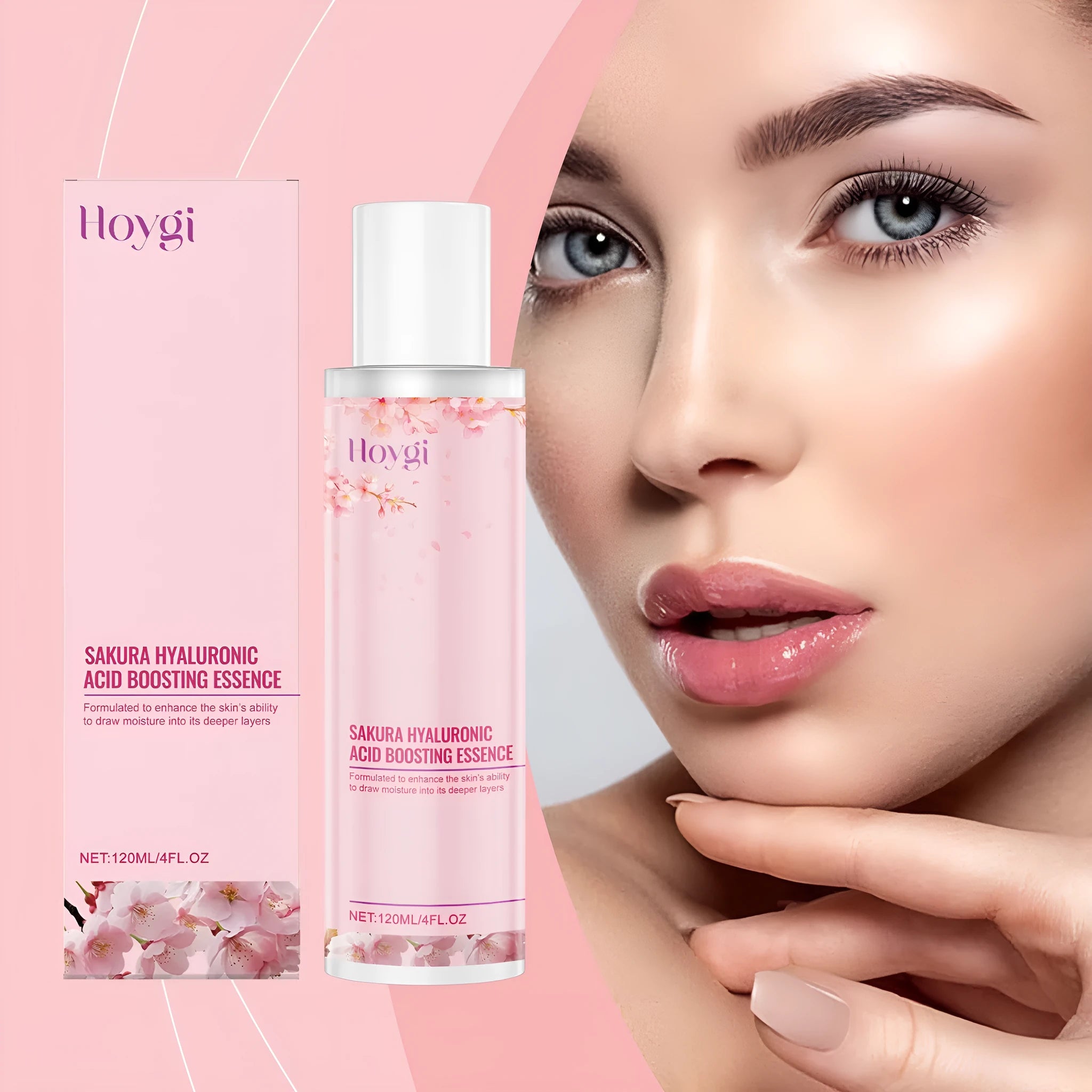 120ml bottle of hyaluronic acid and cherry blossom moisturising lotion for facial hydration