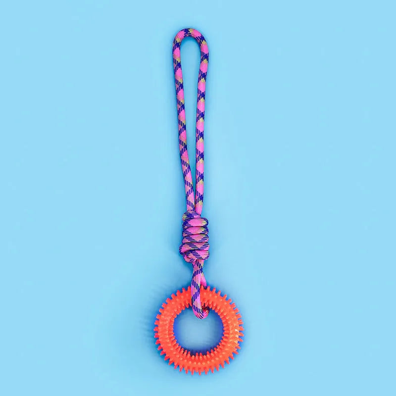 Braided cotton rope pet toy in dazzling colours with knotted design for chewing